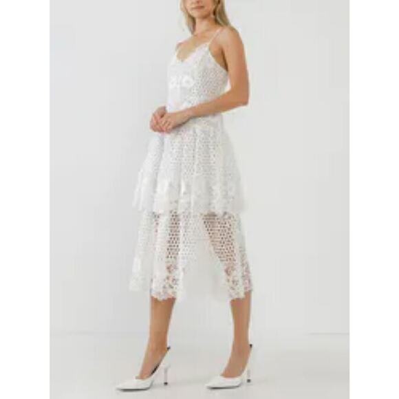 ENDLESS ROSE Women's Dress White Lace Cami Tiered Midi NWT size XS - Picture 1 of 3